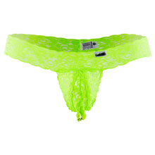 Load image into Gallery viewer, CandyMan 99315X Peek a Boo Lace Thongs Color Hot Green