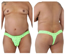 Load image into Gallery viewer, CandyMan 99315X Peek a Boo Lace Thongs Color Hot Green