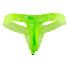 Load image into Gallery viewer, CandyMan 99315X Peek a Boo Lace Thongs Color Hot Green