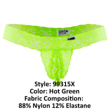 Load image into Gallery viewer, CandyMan 99315X Peek a Boo Lace Thongs Color Hot Green