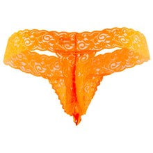 Load image into Gallery viewer, CandyMan 99315X Peek a Boo Lace Thongs Color Hot Orange