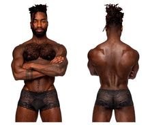 Load image into Gallery viewer, Male Power 127-280 Sassy Lace Mini Short Sheer Pouch Color Black