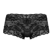 Load image into Gallery viewer, Male Power 127-280 Sassy Lace Mini Short Sheer Pouch Color Black