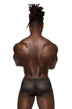 Load image into Gallery viewer, Male Power 127-280 Sassy Lace Mini Short Sheer Pouch Color Black