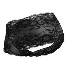 Load image into Gallery viewer, Male Power 127-280 Sassy Lace Mini Short Sheer Pouch Color Black