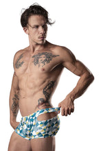 Load image into Gallery viewer, Male Power 141-292 Cut It Out Cut Out Mini Short Color Blue-Green-White