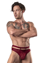 Load image into Gallery viewer, Male Power 446-289 Lucifer Cut Out Strappy Thong Color Burgundy