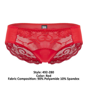 Male Power 492-280 Sassy Lace Bikini Solid Pouch Color Red