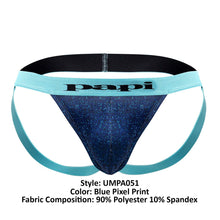 Load image into Gallery viewer, Papi UMPA051 Fashion Microflex Brazilian Jockstrap Color Blue Pixel Print