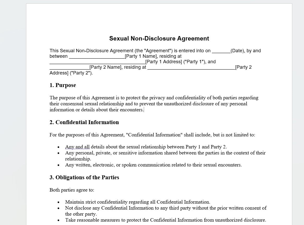 Sexual Non-Disclosure Agreement Form Template