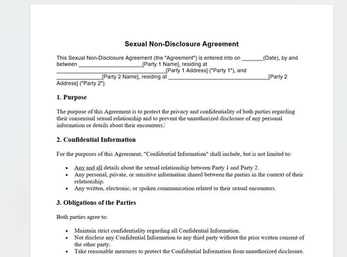 Sexual Non-Disclosure Agreement Form Template